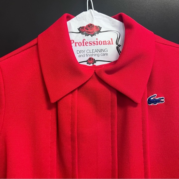 Vintage Chemise Lacoste Polo Dress Size 12/14 Red And Navy Blue Matching Belts - Picture 11 of 16